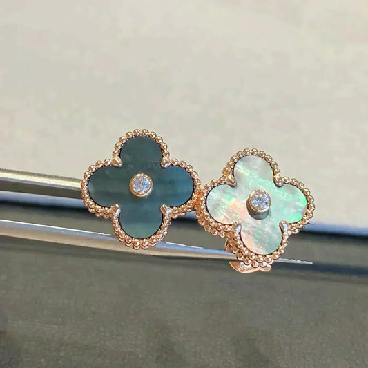 [Star Jewelry]CLOVER MEDIUM 1 MOTIFS GRAY MOP  DIAMOND EARRINGS