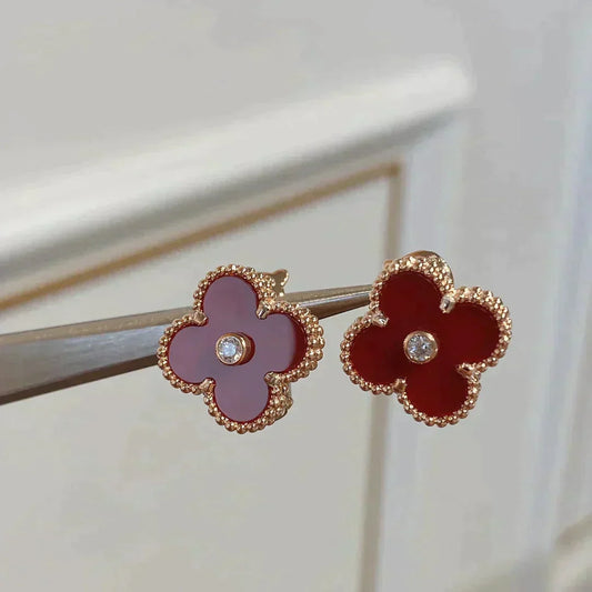 [Star Jewelry]CLOVER MEDIUM 1 MOTIFS CARNELIAN  DIAMOND earrings