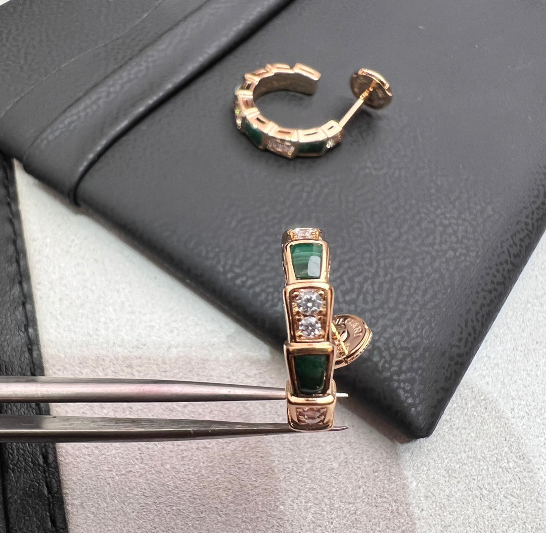 [Star Jewelry]SERPENTI MALACHITE PINK GOLD EARRINGS