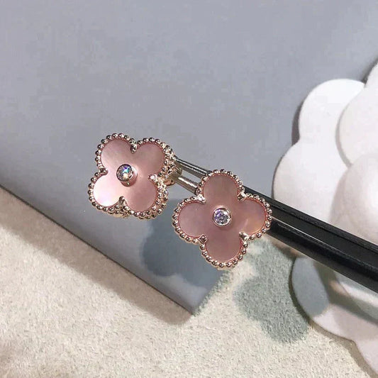[Star Jewelry]CLOVER MEDIUM 1 MOTIFS  PINK MOP DIAMOND EARRINGS
