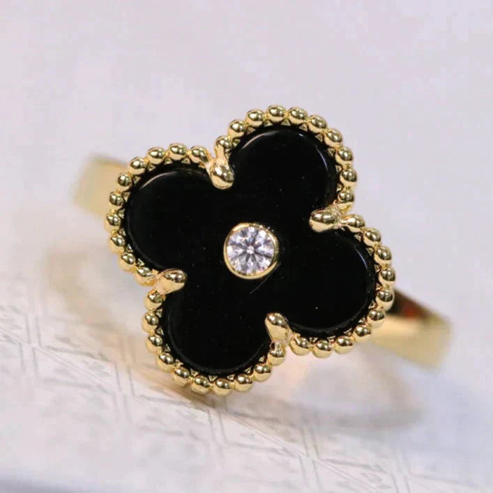 [Star Jewelry]CLOVER ONYX RING GOLD DIAMOND