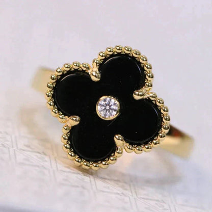 [Star Jewelry]CLOVER ONYX RING GOLD DIAMOND