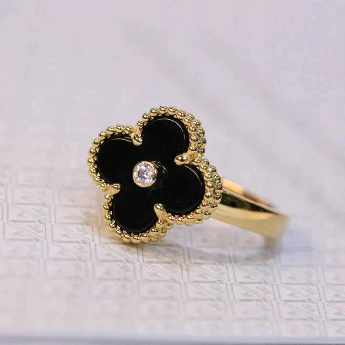 [Star Jewelry]CLOVER ONYX RING GOLD DIAMOND