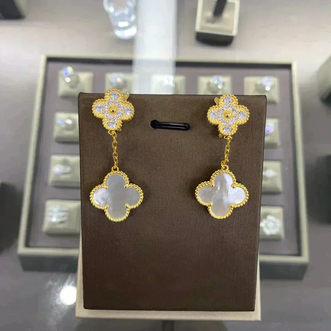 [Star Jewelry]CLOVER  2 MOTIFS  DIAMOND  EARRINGS (MULTIPLE CHOICESç´