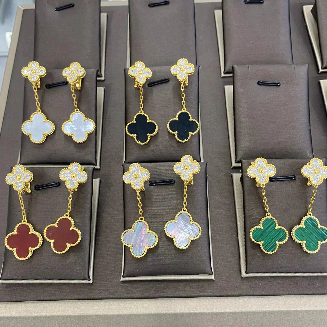 [Star Jewelry]CLOVER  2 MOTIFS  DIAMOND  EARRINGS (MULTIPLE CHOICESç´