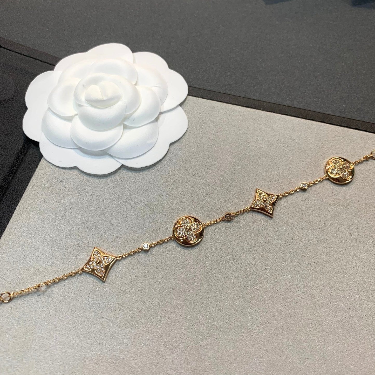 [Star Jewelry]STAR AND SUN 4 MOTIFS GOLD DIAMONDS BRACELET