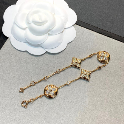 [Star Jewelry]STAR AND SUN 4 MOTIFS GOLD DIAMONDS BRACELET