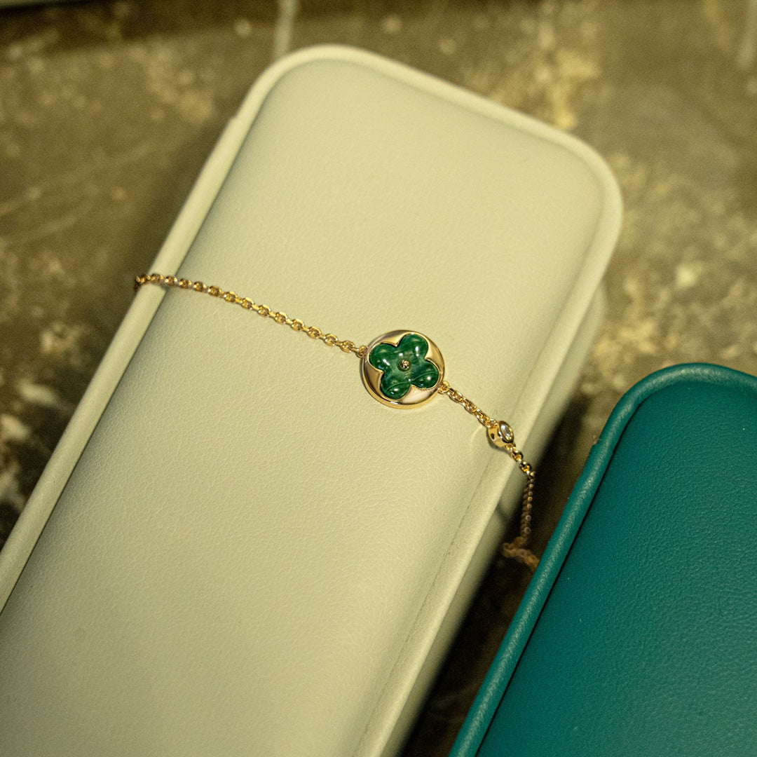 [Star Jewelry]SUN MALACHITE 1 DIAMOND PINK GOLD BRACELET