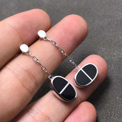 [Star Jewelry]CHAINE VERSO BLACK CERAMIC SILVER EARRINGS