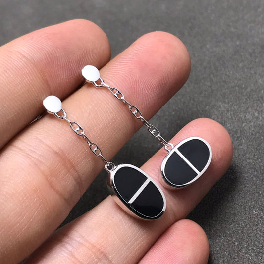 [Star Jewelry]CHAINE VERSO BLACK CERAMIC SILVER EARRINGS