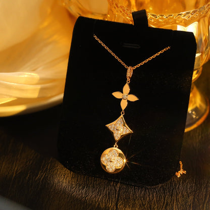 [Star Jewelry]STAR AND SUN DIAMOND PINK GOLD NECKLACE