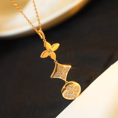 [Star Jewelry]STAR AND SUN DIAMOND PINK GOLD NECKLACE