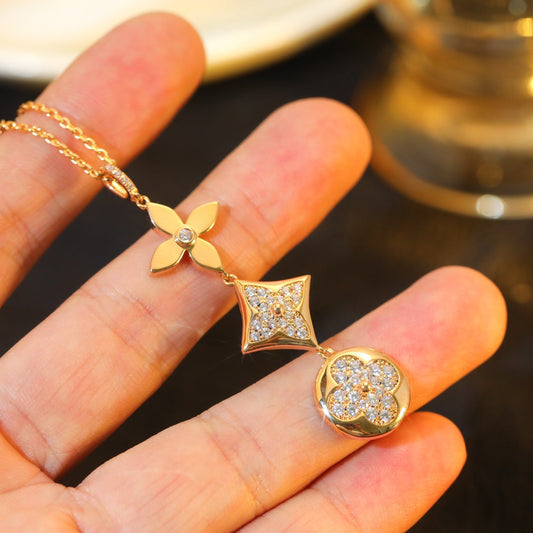[Star Jewelry]STAR AND SUN DIAMOND PINK GOLD NECKLACE