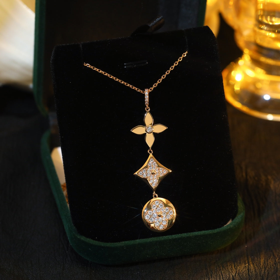 [Star Jewelry]STAR AND SUN DIAMOND PINK GOLD NECKLACE