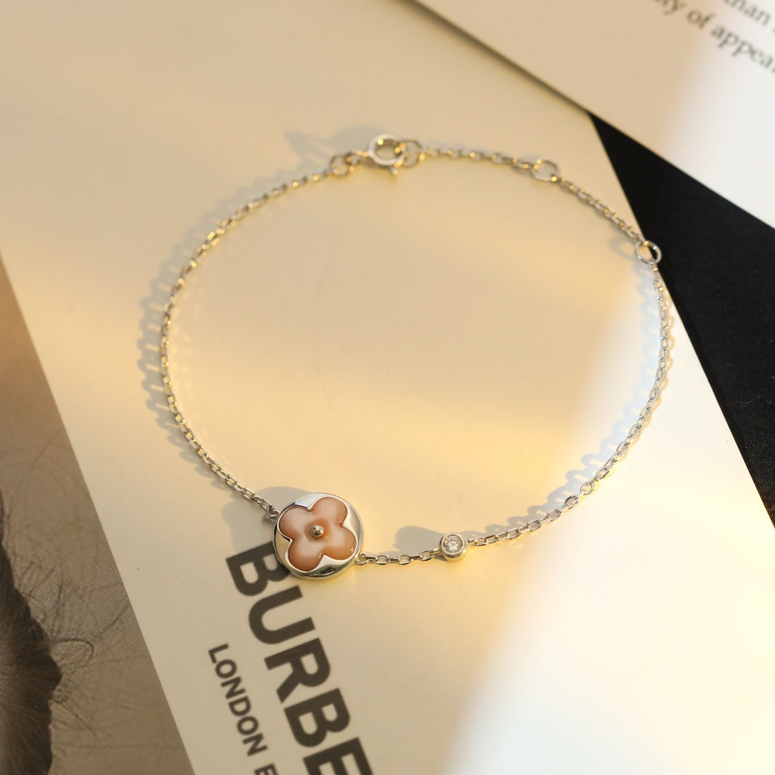 [Star Jewelry]SUN MOTIF PINK MOP SILVER BRACELET