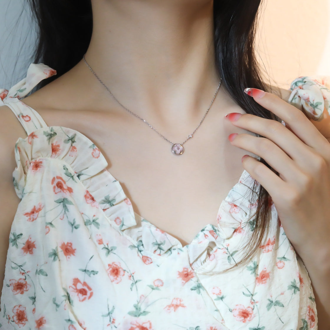 [Star Jewelry]SUN PEDANT PINK GOLD 1 DIAMOND NECKLACE