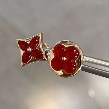 [Star Jewelry]STAR AND SUN PINK GOLD CARNELIAN STUD EARRINGS