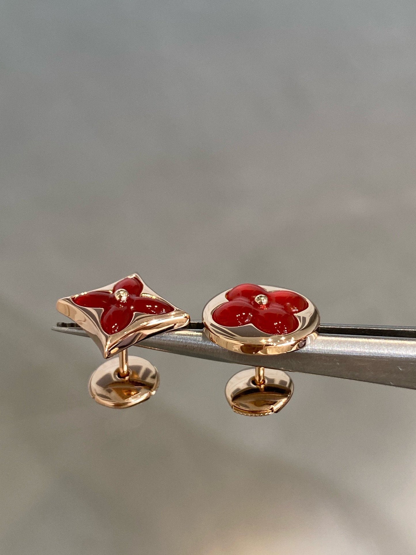 [Star Jewelry]STAR AND SUN PINK GOLD CARNELIAN STUD EARRINGS