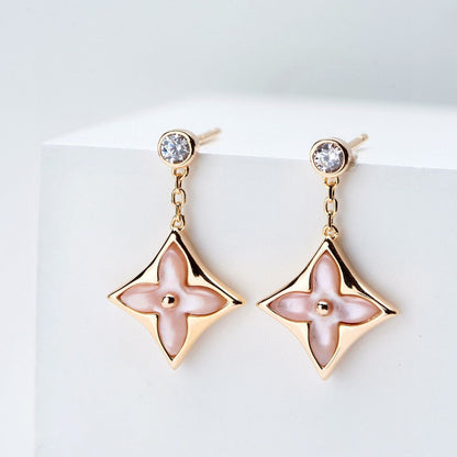 [Star Jewelry]DOUBLE STAR PINK GOLD MOP DROP EARRINGS