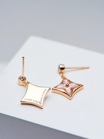 [Star Jewelry]DOUBLE STAR PINK GOLD MOP DROP EARRINGS