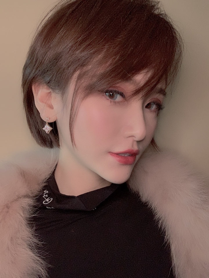 [Star Jewelry]DOUBLE STAR PINK GOLD MOP DROP EARRINGS
