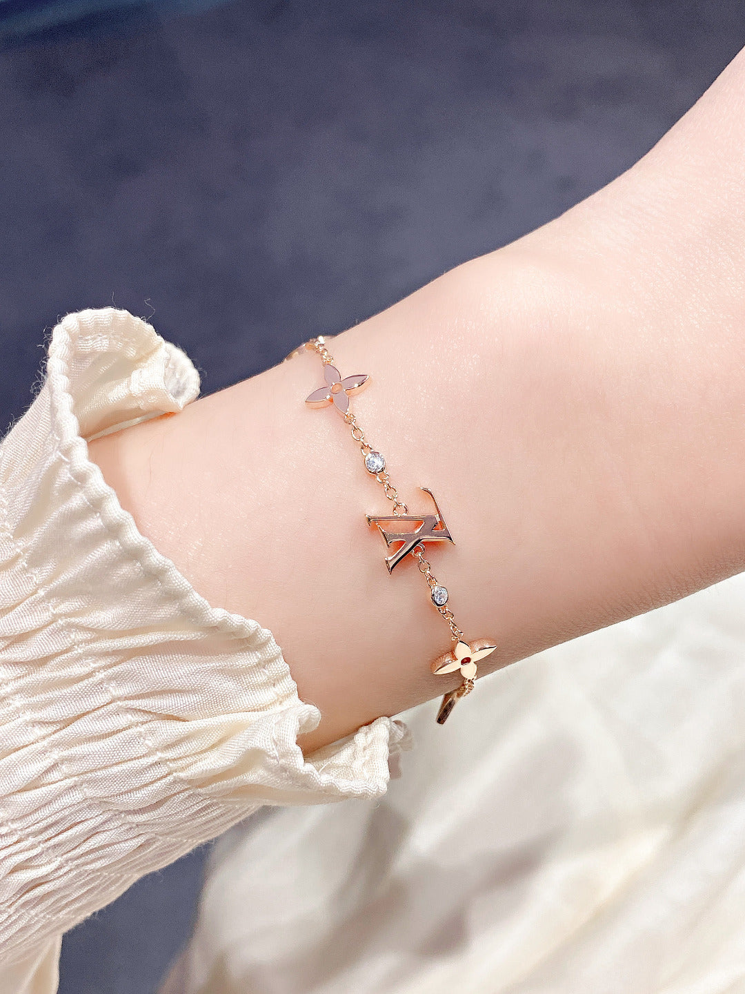 [Star Jewelry]STAR AND SUN 7 MOTIFS GOLD BRACELET