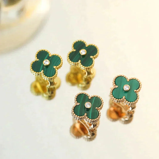 [Star Jewelry]CLOVER MEDIUM 1 MOTIFS MALACHITE DIAMOND EARRINGS