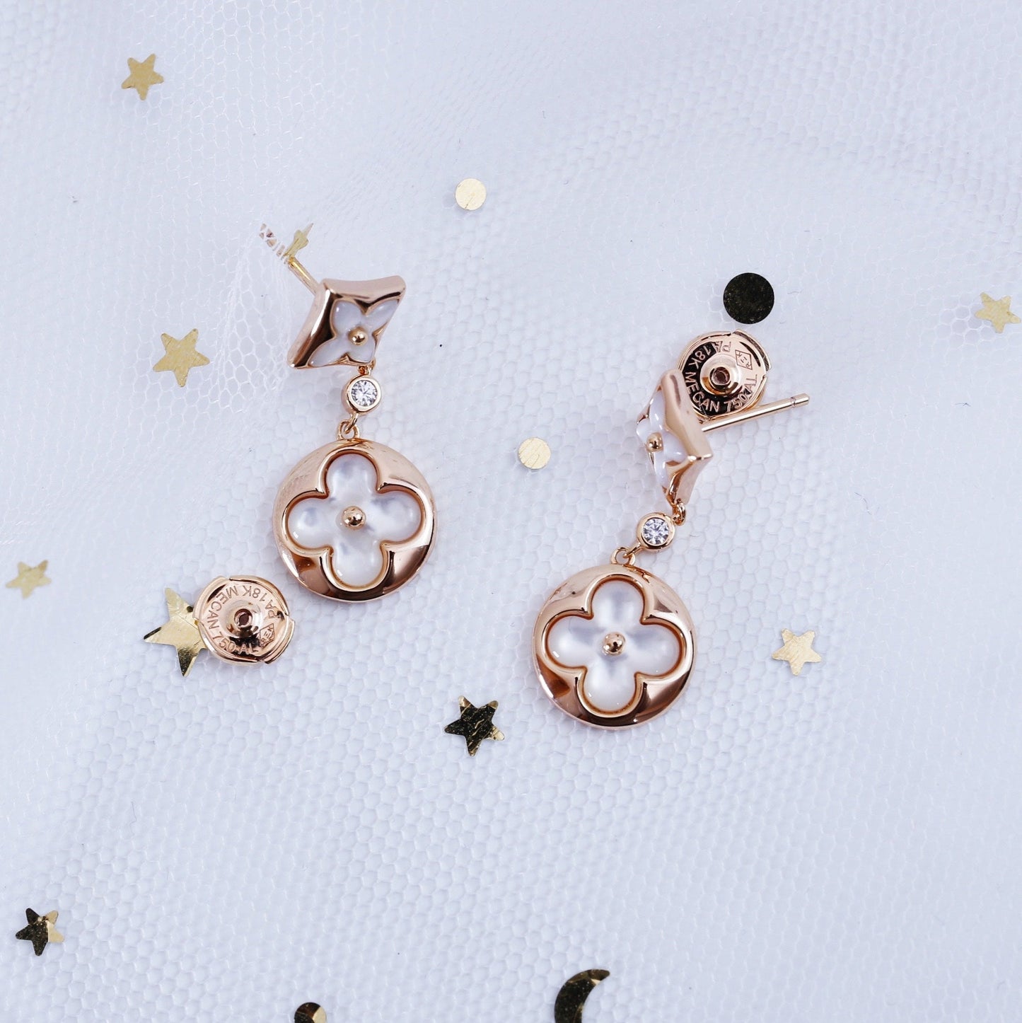 [Star Jewelry]STAR AND SUN PINK GOLD MOP DROP EARRINGS