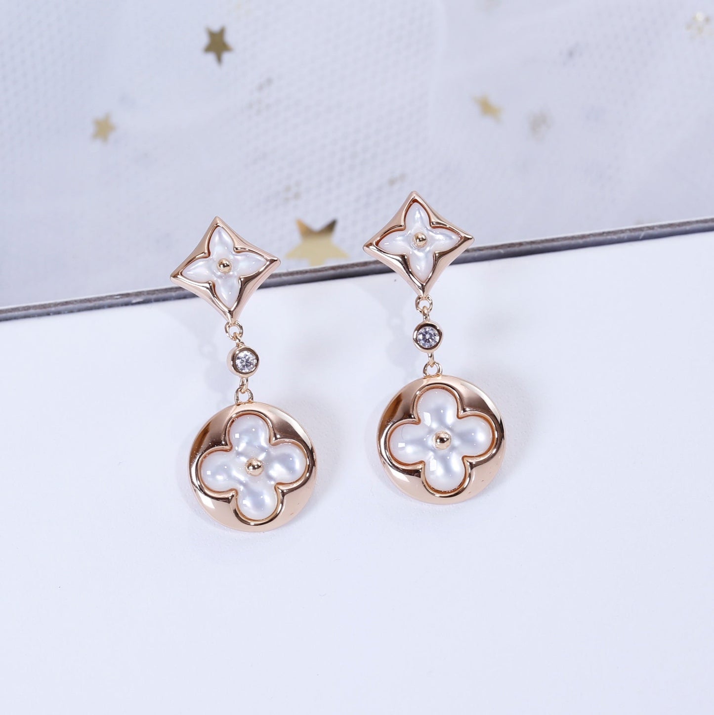 [Star Jewelry]STAR AND SUN PINK GOLD MOP DROP EARRINGS