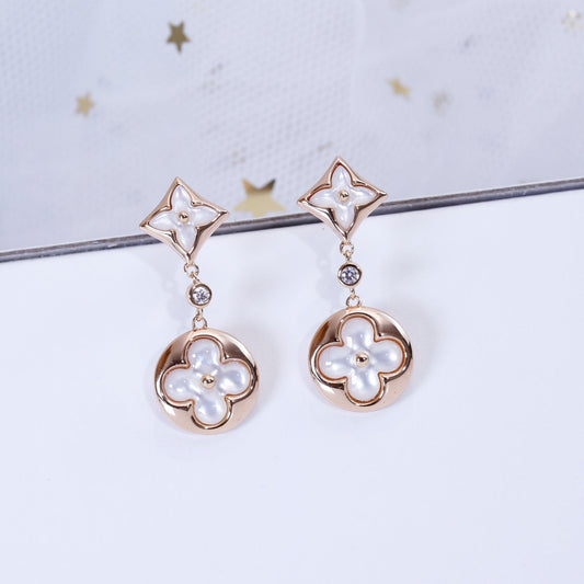 [Star Jewelry]STAR AND SUN PINK GOLD MOP DROP EARRINGS