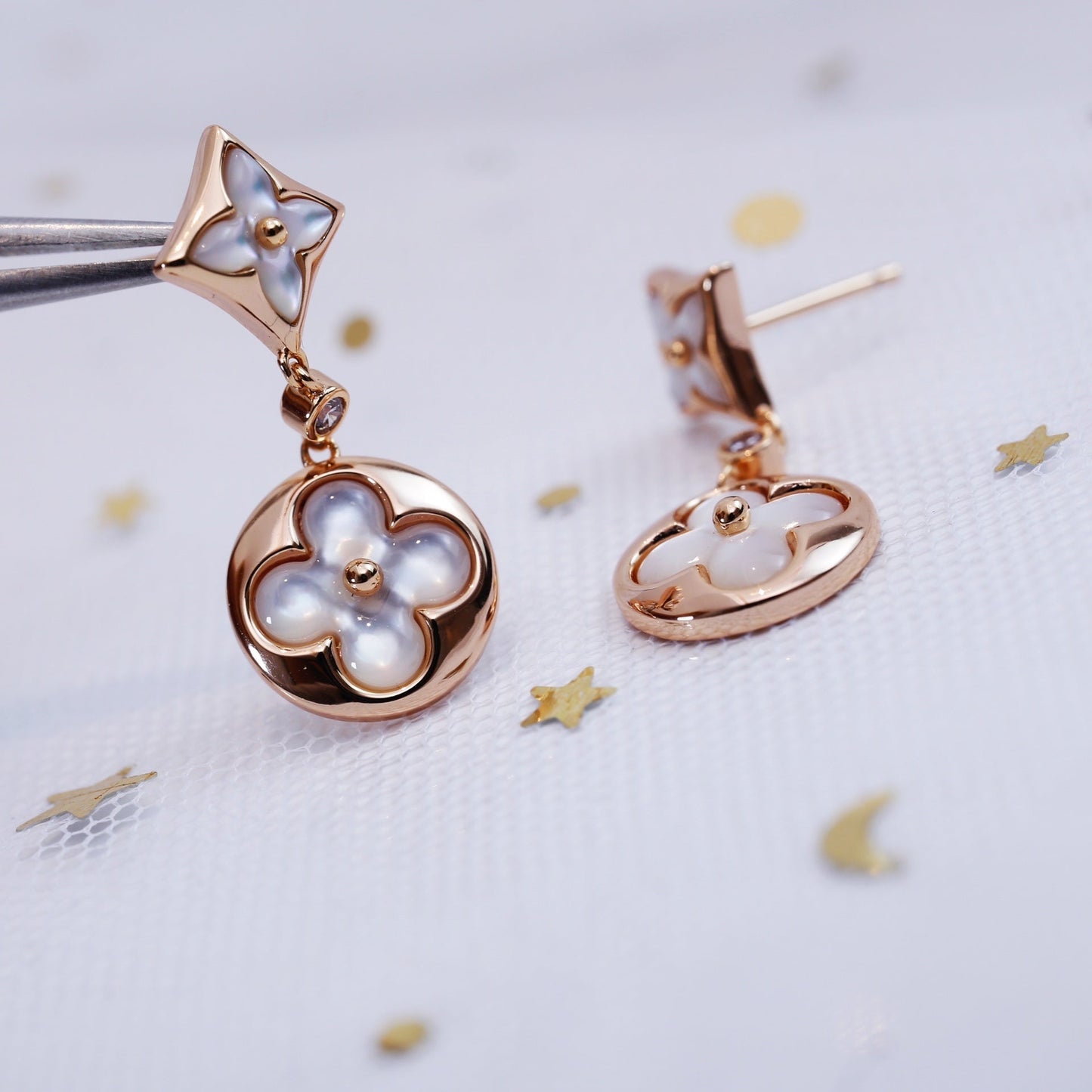 [Star Jewelry]STAR AND SUN PINK GOLD MOP DROP EARRINGS