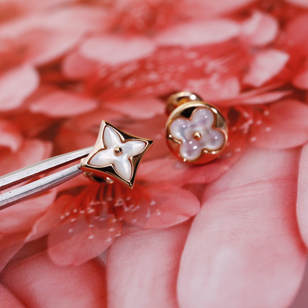 [Star Jewelry]STAR AND SUN PINK GOLD MOP STUD EARRINGS