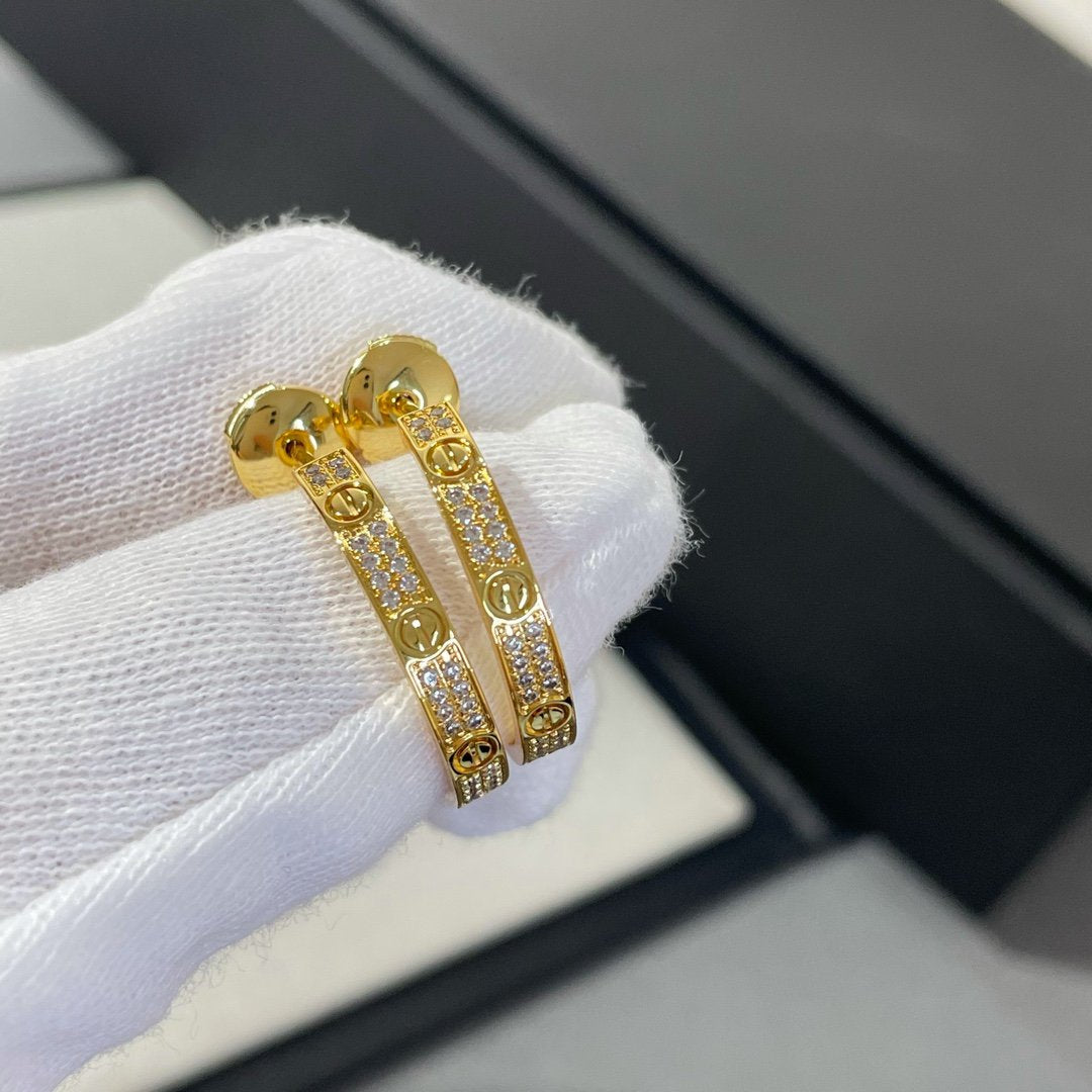 [Star Jewelry]LOVE DIAMOND GOLD HOOP EARRINGS