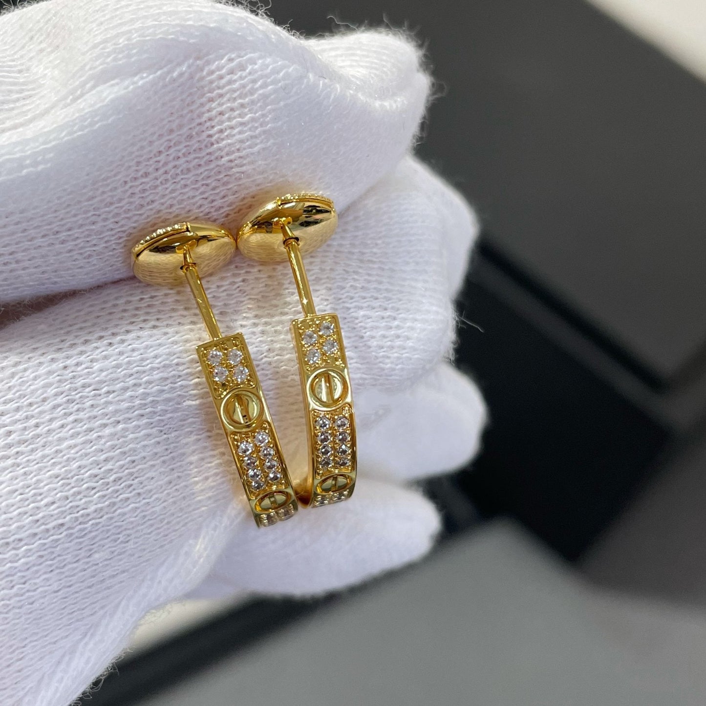 [Star Jewelry]LOVE DIAMOND GOLD HOOP EARRINGS