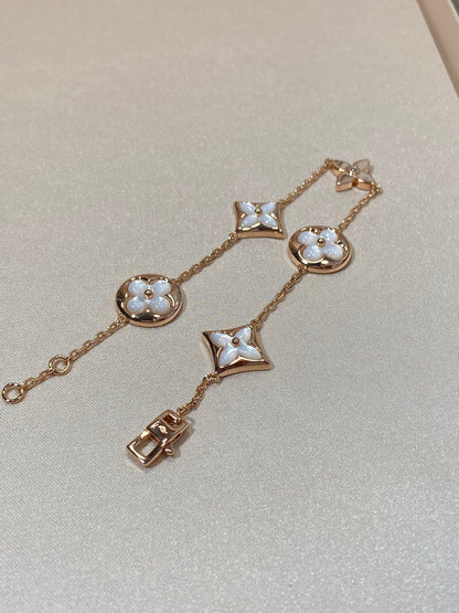 [Star Jewelry]STAR AND SUN 5 MOTIF MOP PINK GOLD BRACELET