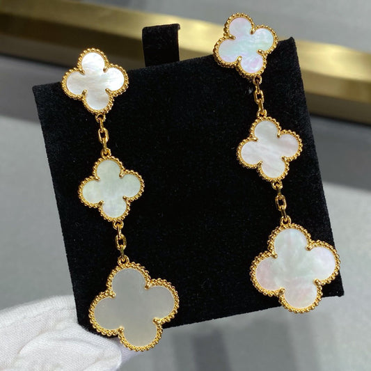 [Star Jewelry]CLOVER MOP 3 MOTIFS GOLD EARRINGS
