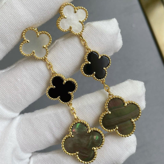 [Star Jewelry]CLOVER 3 MOTIF MOP ONYX DARK MOP PINK GOLD EARRINGS
