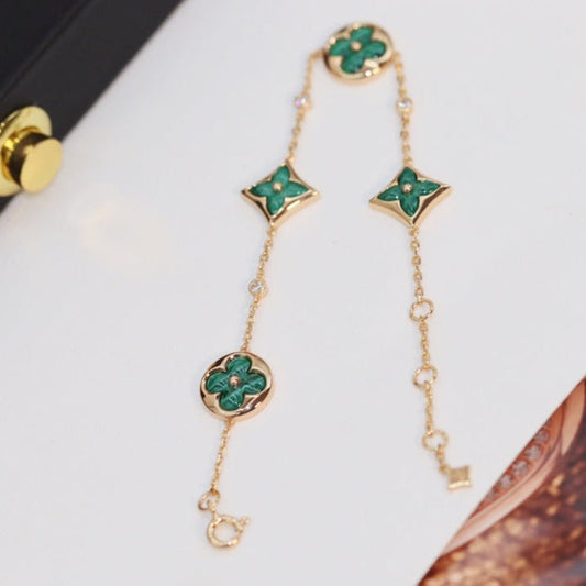 [Star Jewelry]STAR AND SUN 4 MOTIF PINK GOLD MALACHITE BRACELET
