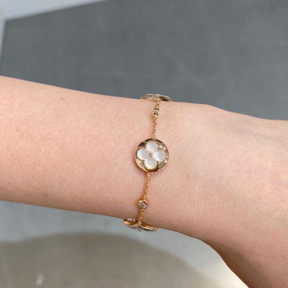 [Star Jewelry]STAR AND SUN 4 MOTIF WHITE MOP PINK GOLD BRACELET