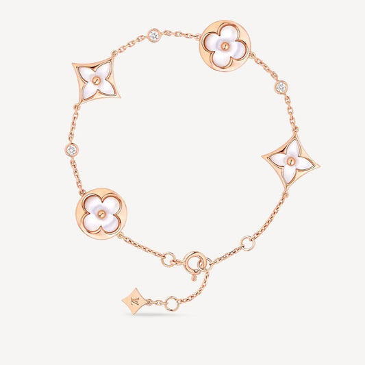[Star Jewelry]STAR AND SUN 4 MOTIF WHITE MOP PINK GOLD BRACELET