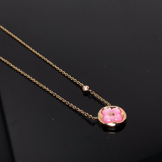 [Star Jewelry]COLOR BLOSSOM PINK MOP SUN GOLD NECKLACE