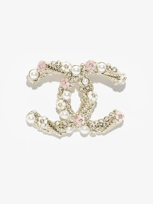 [Star Jewelry]26C Pink-White Enamel Ice Cream Cone Double C Brooch
