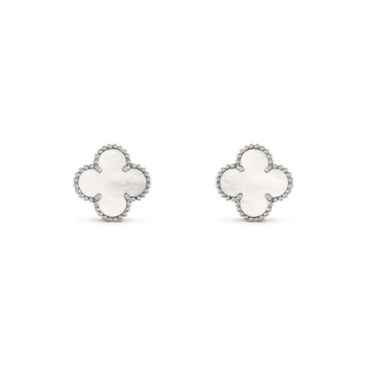 [Star Jewelry]CLOVER MEDIUM 1 MOTIFS  WHITE MOP EARRINGS SILVER