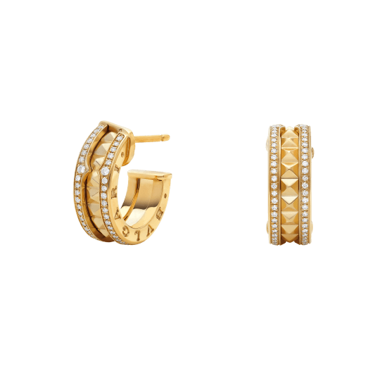 [Star Jewelry]ZERO 1 ROCK GOLD EARRINGS WITH STUDDED SPIRAL AND PAVED DIAMONDS