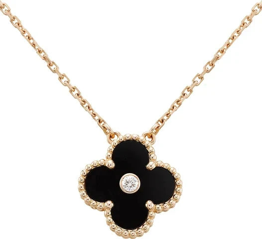 [Star Jewelry]CLOVER 15MM DIAMOND ONYX NECKLACE