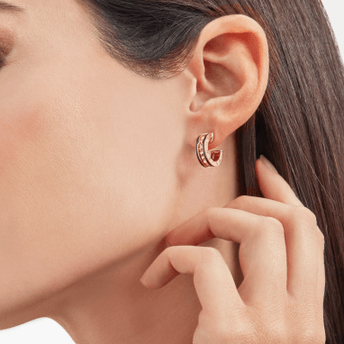 [Star Jewelry]ZERO 1 ROCK PINK GOLD EARRINGS WITH STUDDED SPIRAL AND BLACK CERAMIC