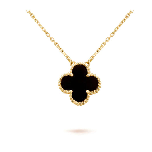 [Star Jewelry]CLOVER 15MM BLACK ONYX SINGLE FLOWER NECKLACE