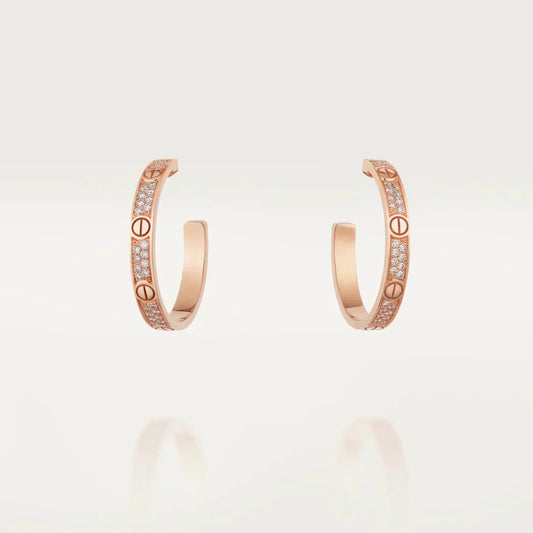 [Star Jewelry]LOVE DIAMOND PINK GOLD HOOP EARRINGS