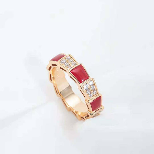 [Star Jewelry]SERPENTI RING PINK GOLD CARNELIAN DIAMOND PAVED 4MM