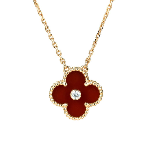 [Star Jewelry]CLOVER 15MM DIAMOND CARNELIAN NECKLACE